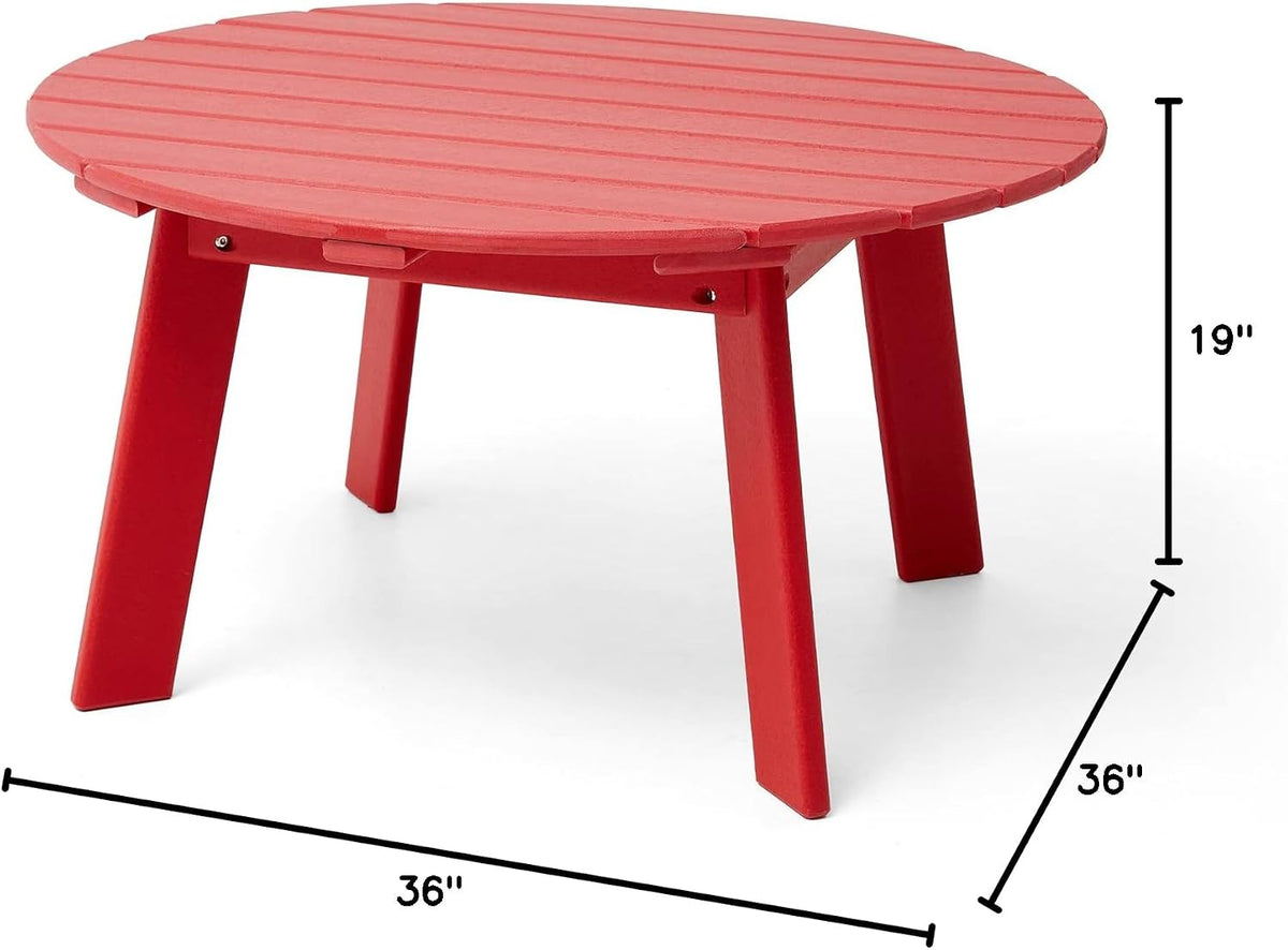 All-Weather Outdoor Round 36" HDPE Adirondack Patio Side Coffee Table, Red