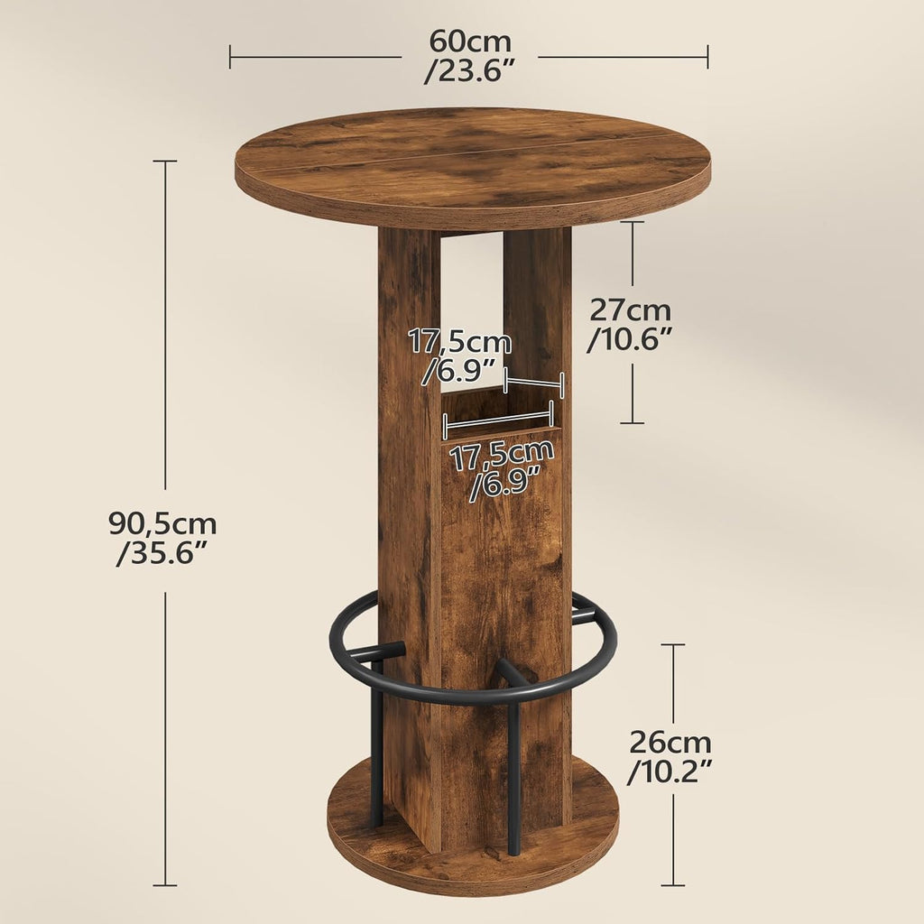 MAHANCRIS Round Bar Table, 35.6" H Bistro Pub Table with Footrest