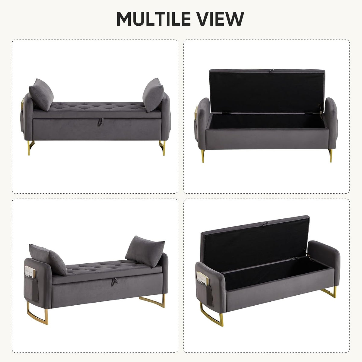 48" End of Bed Bench, Modern Storage Bench for Bedroom Dark Grey