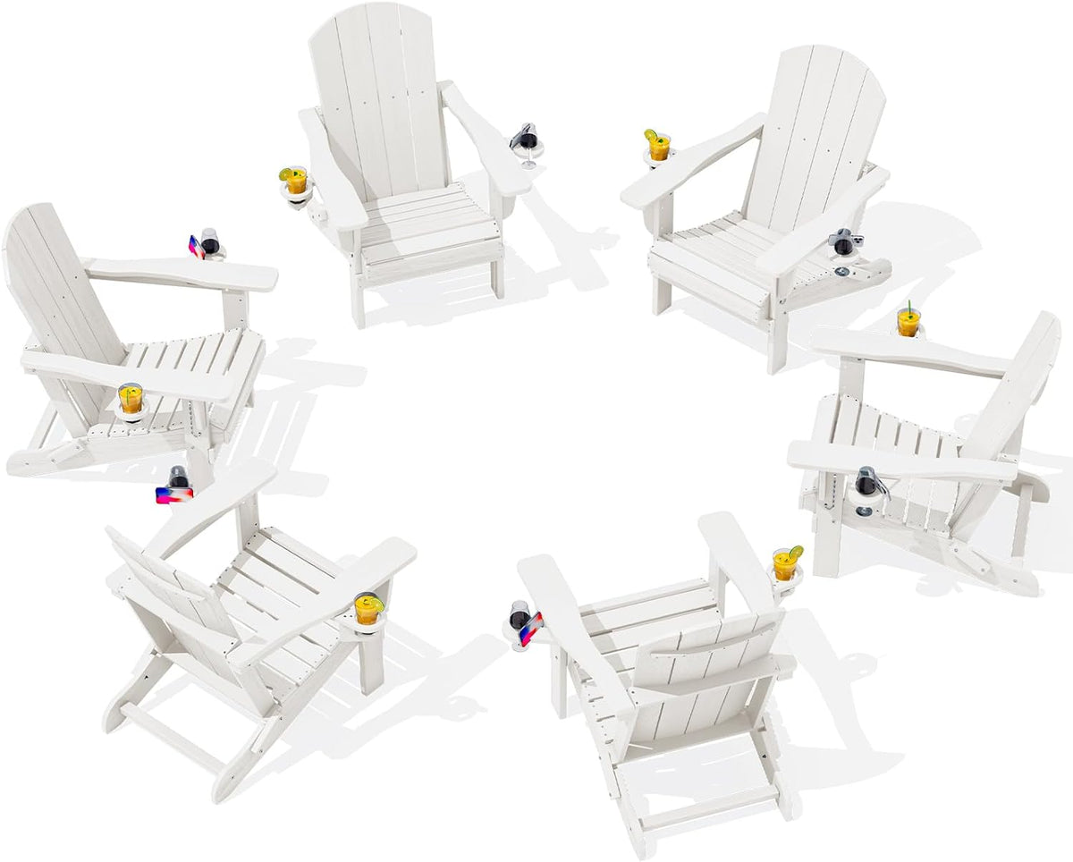 SERWALL Outdoor Adirondack Chair Set of 6 with Cup Holders,Foldable,White