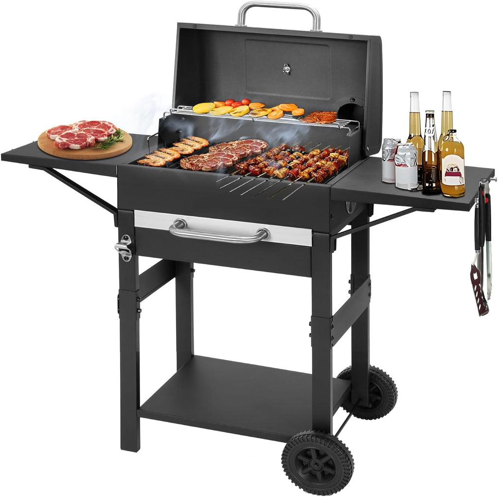 Charcoal Grill with 2 Side Tables 343 Sq.In.for BBQ Outdoor Cooking