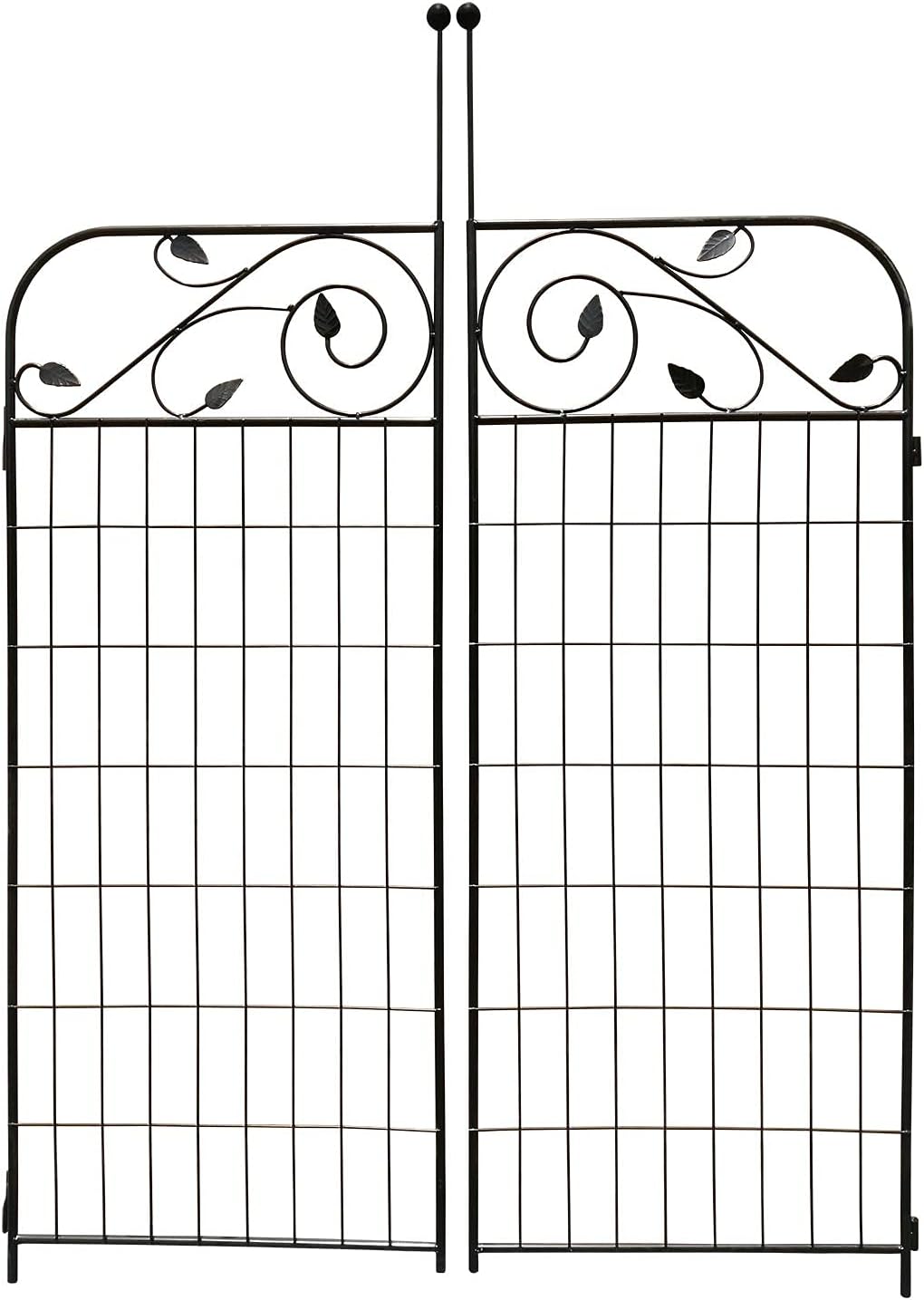 1 Pack 44 Inches x 36 Inches Black Coated Steel Decorative Garden Fence Gate with 8 Leaves, Heavy Duty Metal Wire Border Gate