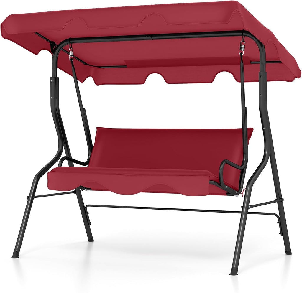 Tangkula 3 Person Porch Swing with Cushions & Canopy, Wine