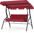 Tangkula 3 Person Porch Swing with Cushions & Canopy, Wine