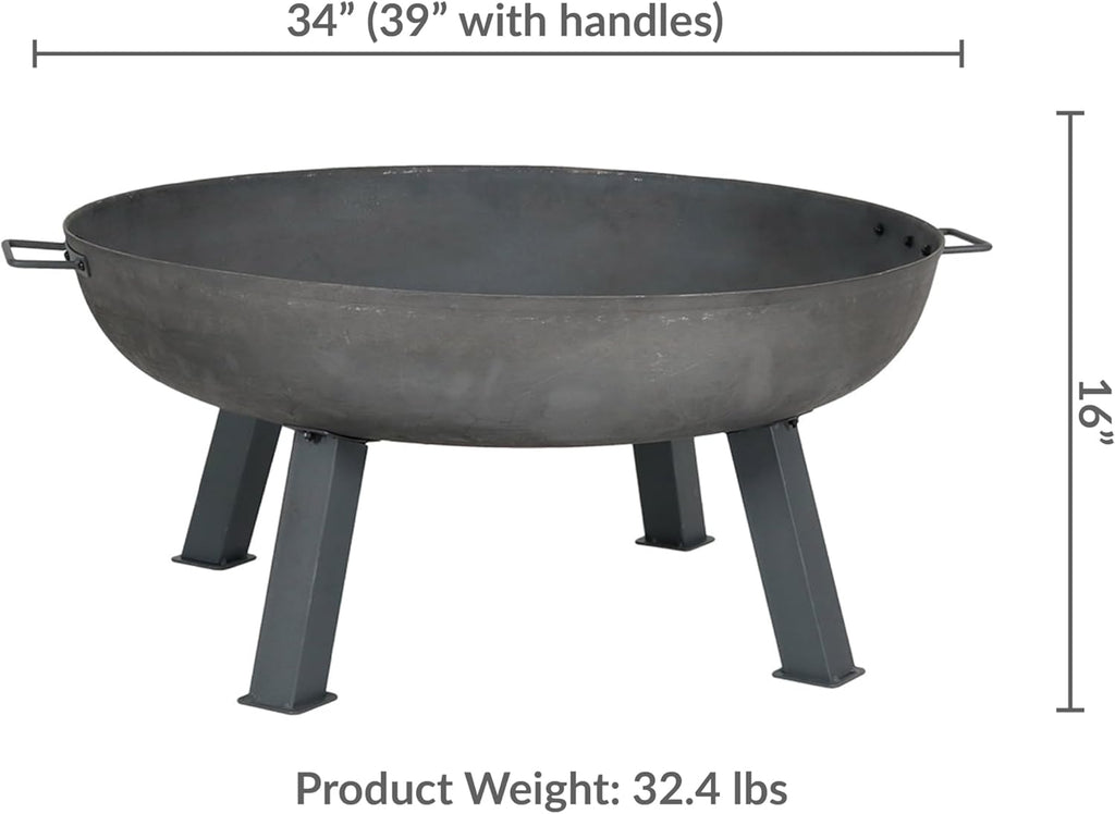 Sunnydaze Cast Iron Heavy Duty Large Fire Pit for Outside Wood Burning, 34"