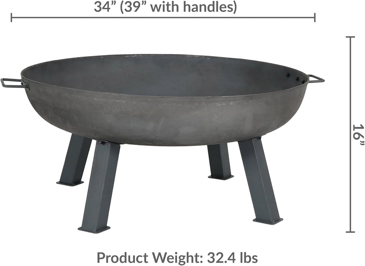 Sunnydaze Cast Iron Heavy Duty Large Fire Pit for Outside Wood Burning, 34"