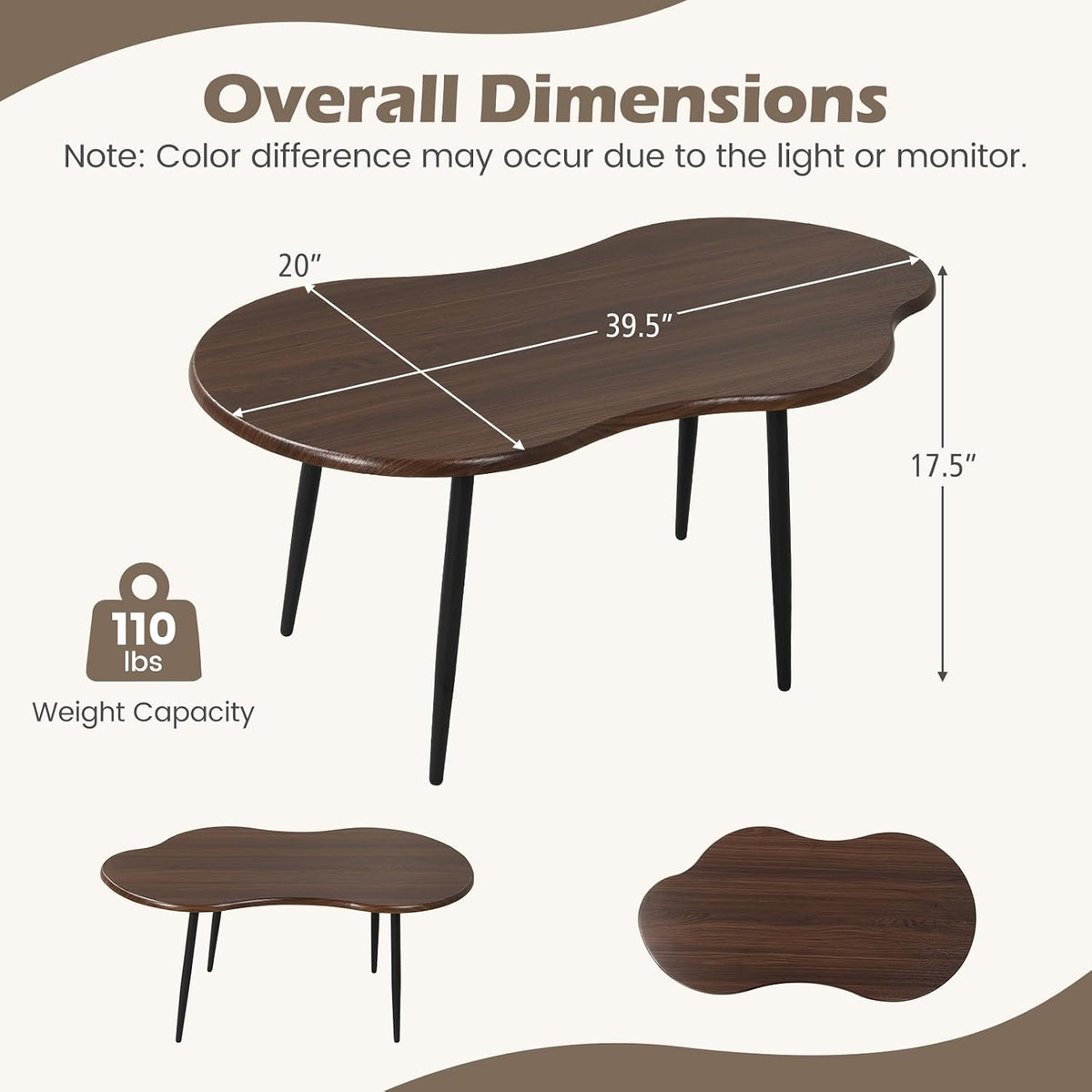 GIANTEX Small Coffee Table, 39.5" Cloud Center Table, Walnut