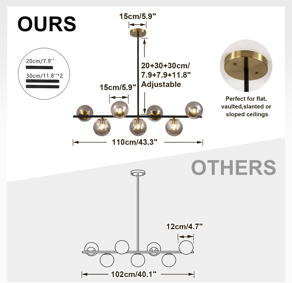 kco 7-light mid century modern black brass gold shown in use