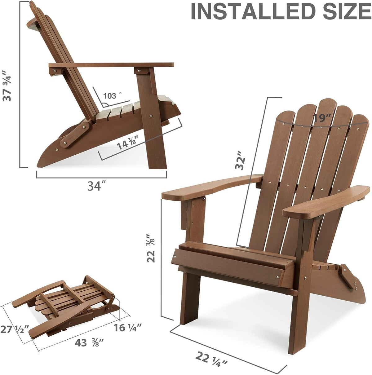 Folding Adirondack Chair, Poly Lumber Fire Pit Chairs, Brown