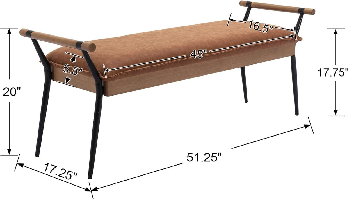 DUOMAY Modern PU Ottoman Bench with Arms & Metal Legs, Brown