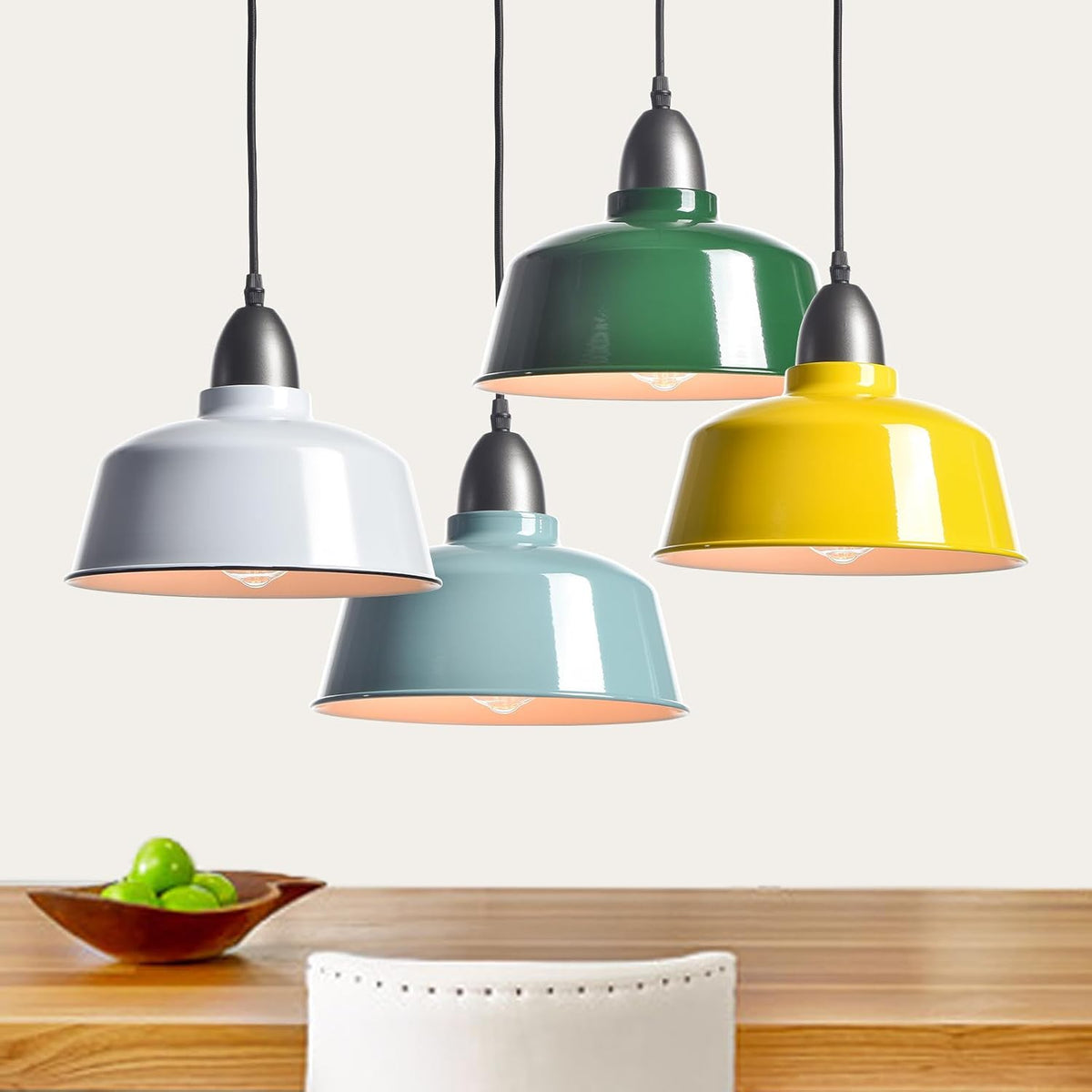modern farmhouse white pendant light, macaron dome showing dimensions