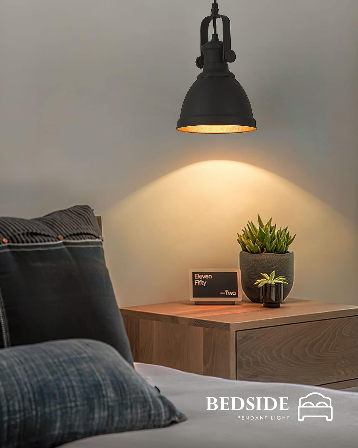 2-Pack Black Pendant Lights Kitchen Island, 6.5" Metal Shade
