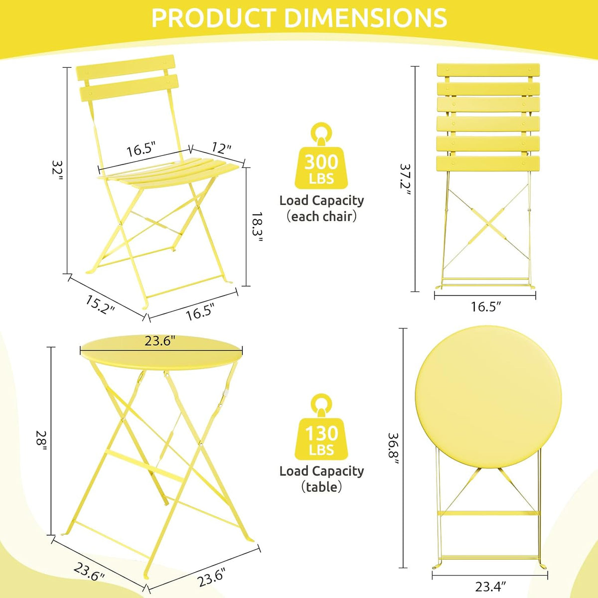 LIFERUN 3-Piece Folding Bistro Set Outdoor, Patio Table and Chairs Set of 2