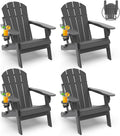 GREENVINES Folding-Adirondack-Chairs Set of 4, HDPE All Weather, Grey