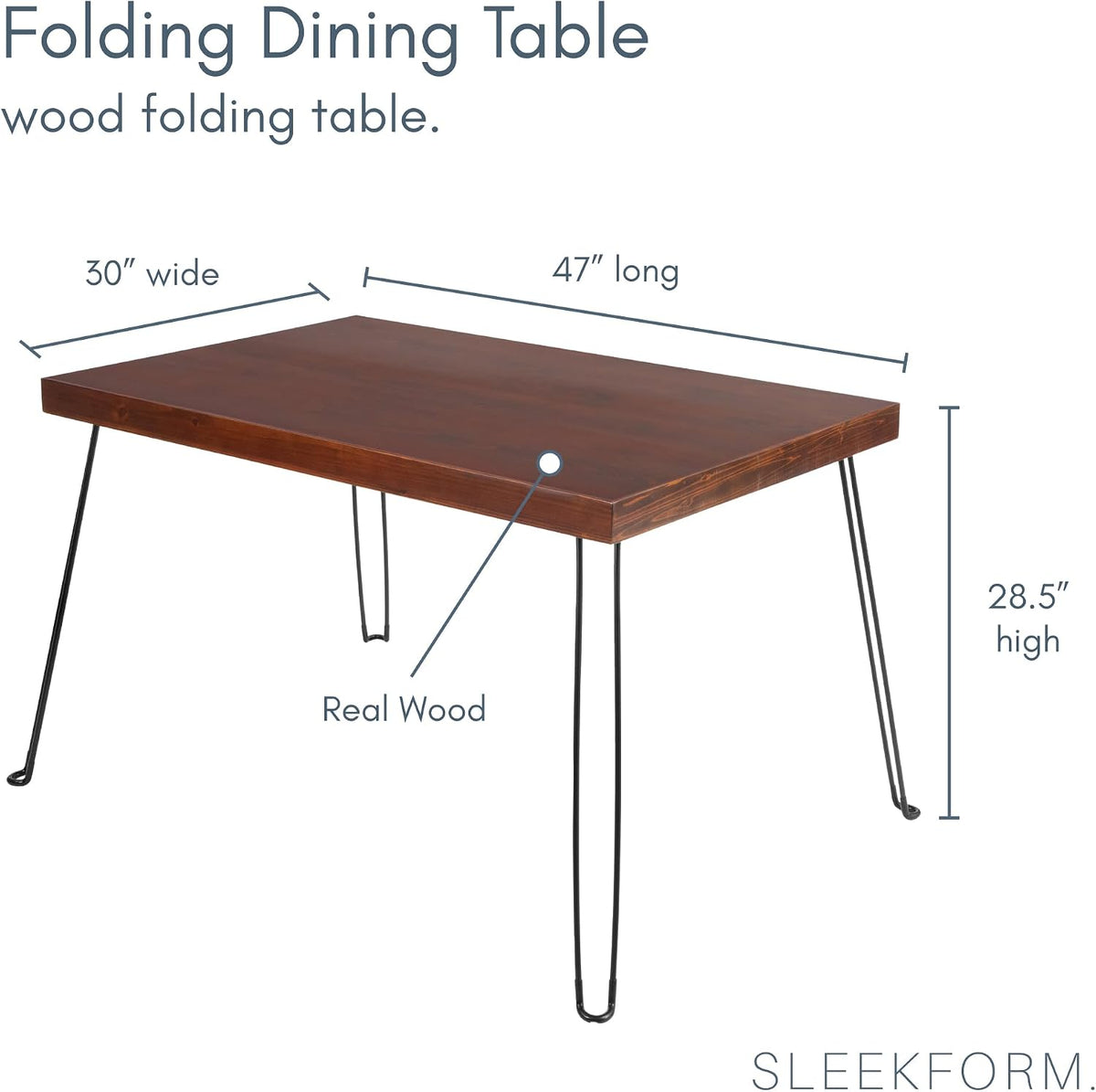Sleekform Wooden Folding Dining Table for 4, 47 x 30 Inch