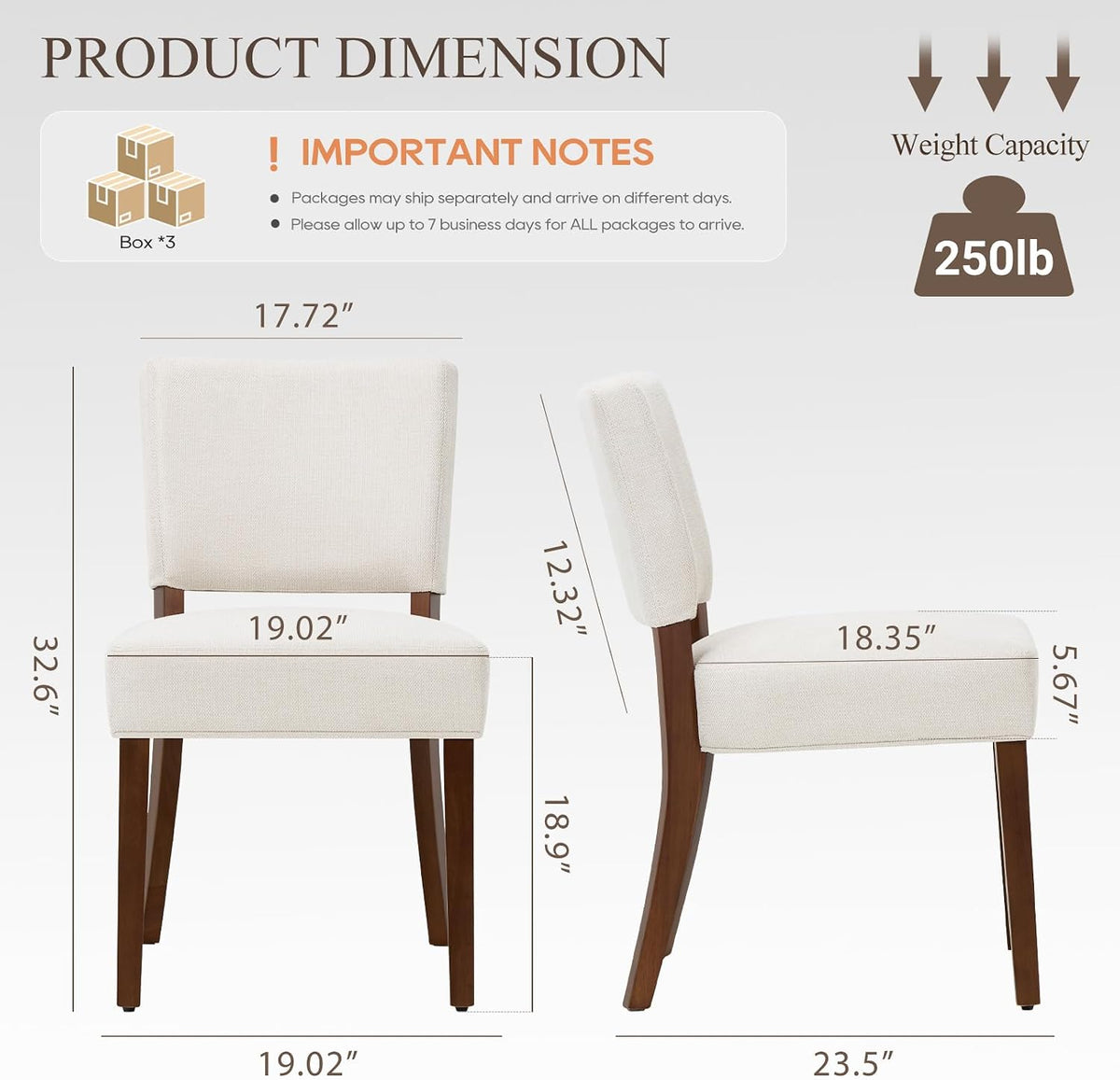 MALOL Upholstered Dining Chairs Set of 6, Fabric Kitchen Chairs with Padded Seat & Back, Solid Wood Legs, Modern Simple Dining Room Chairs for Kitchen, Dining Room, Living Room, Beige