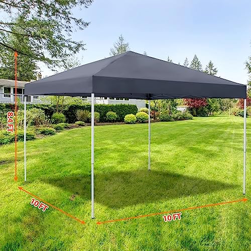 LEMY 10 x 10 FT Pop-Up Foldable Canopy Tent Pre-Assembled Adjustable Lightweight Heights Instant Waterproof Shelter with Wheeled Carry Bag (Grey)