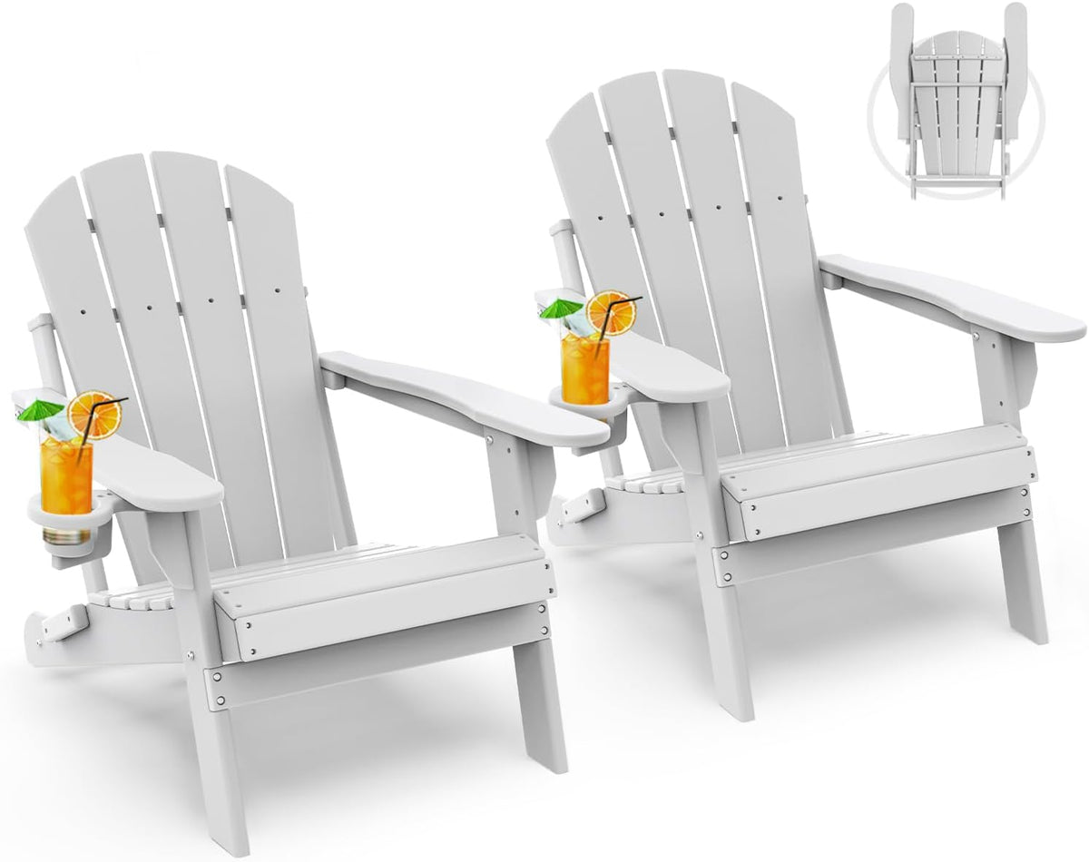 GREENVINES Folding-Adirondack-Chairs Set of 2, HDPE All Weather, White
