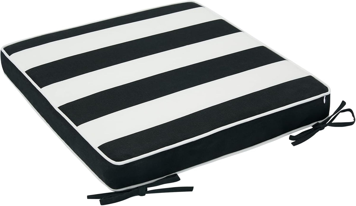 Patio Chair Cushion 18"x18"x2.5" for Patio Furniture, 2 Pack, Indoor/Outdoor Waterproof Square Corner Seat Cushion with Ties, Chair Pads for Garden Dining Office Sofa-Black White Stripe