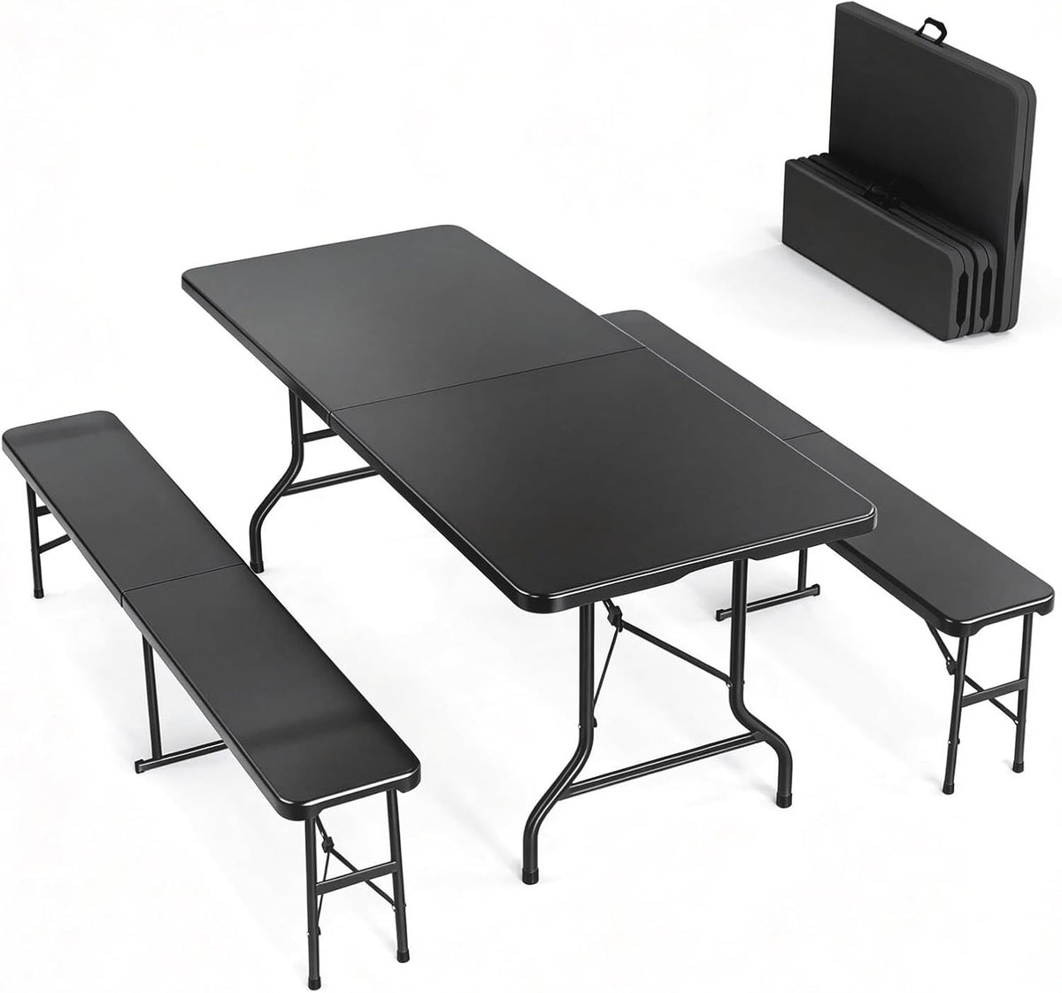 VINGLI Picnic Table Set with 2 Benches, 6 Feet Camping Table Chair Set