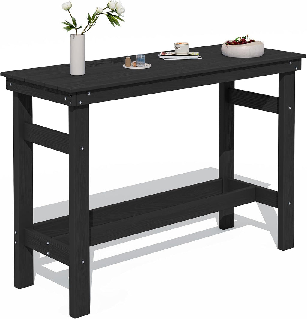 SERWALL 41" HDPE Outdoor Bar Table with 1.6" Umbrella Hole, Black