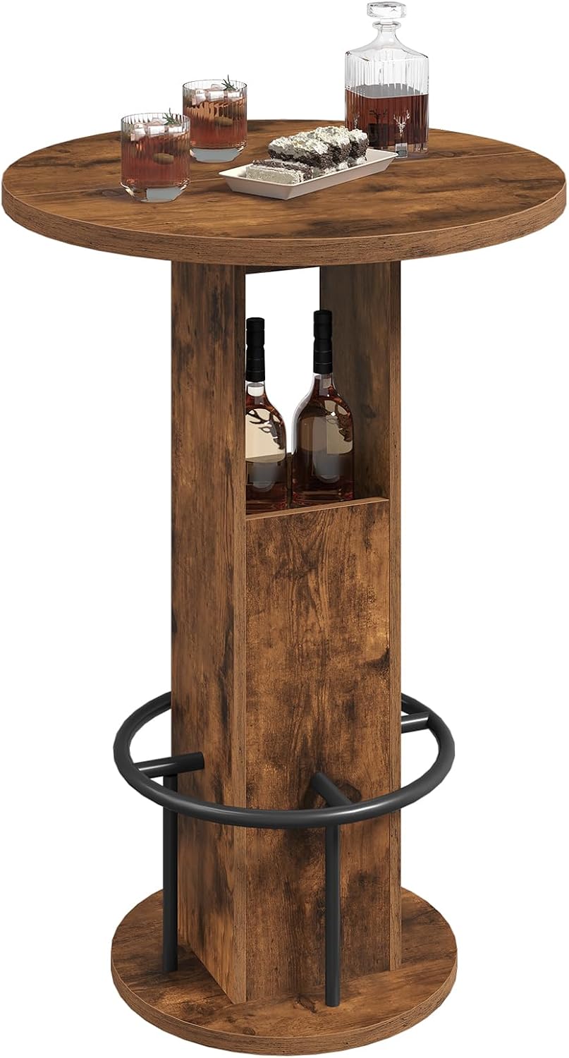 MAHANCRIS Round Bar Table, 35.6" H Bistro Pub Table with Footrest