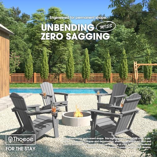 THOEOE Folding Adirondack Chair, All-Weather Fire Pit Chair with Cup Holder