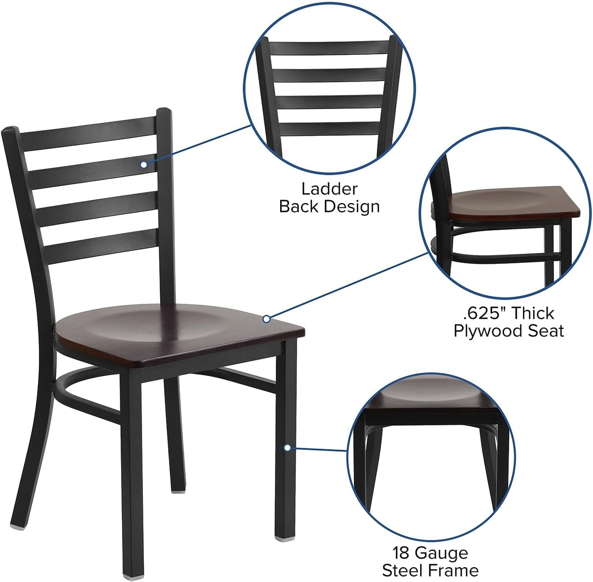 Flash Furniture Hercules Ladder Back Restaurant Chair, Mahogany, 2-Pack