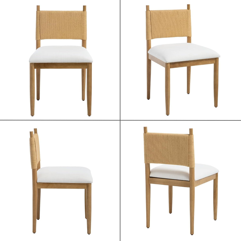 chairus Modern Coastal Woven Dining Chairs Set of 4, Natural Oak Wood