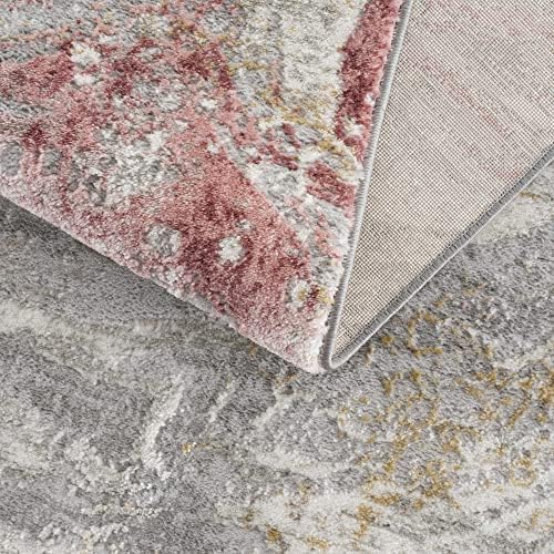 Hauteloom Malmesbury Modern Abstract Bedroom Living Room Area Rug - Marble Swirl Pattern - Contemporary Bohemian Farmhouse - Pink, Red, Grey, Off White - 5'3" x 7'