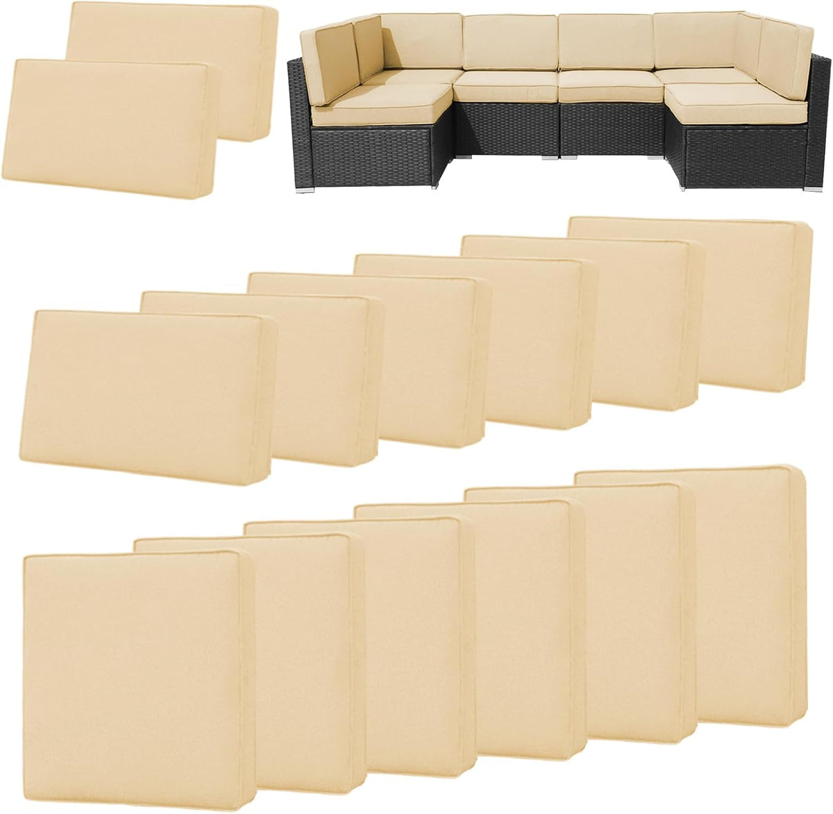 14Pieces Patio Cushion Covers Replacement Outdoor Couch Cushions Covers Splashproof Sofa Slipcovers Set with Zippers,Patio Furniture Protector Cover Only(Beige,25×25×3.15 inches)