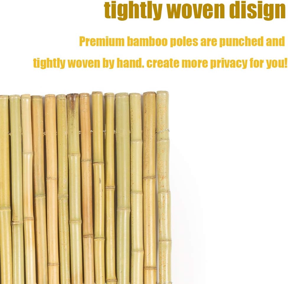 Mininfa Natural Rolled Bamboo Fence, Eco-Friendly Bamboo Fencing, 4 ft High x 6 ft Long