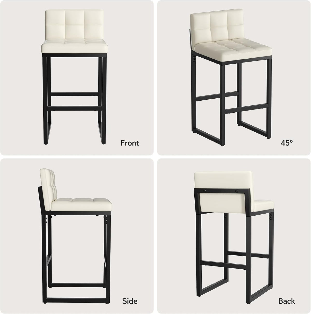 Bar Stools Set of 2, Modern Counter Height Bar Stools, Beige