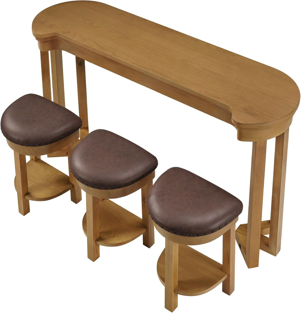 Merax 4 Piece Bar Table Set with 3 PU Upholstered Bar Stools, Solid Wood Counter Height Kitchen Table Set, Breakfast Table with 3 Padded Stools for Living Room, Dining Room, Natural