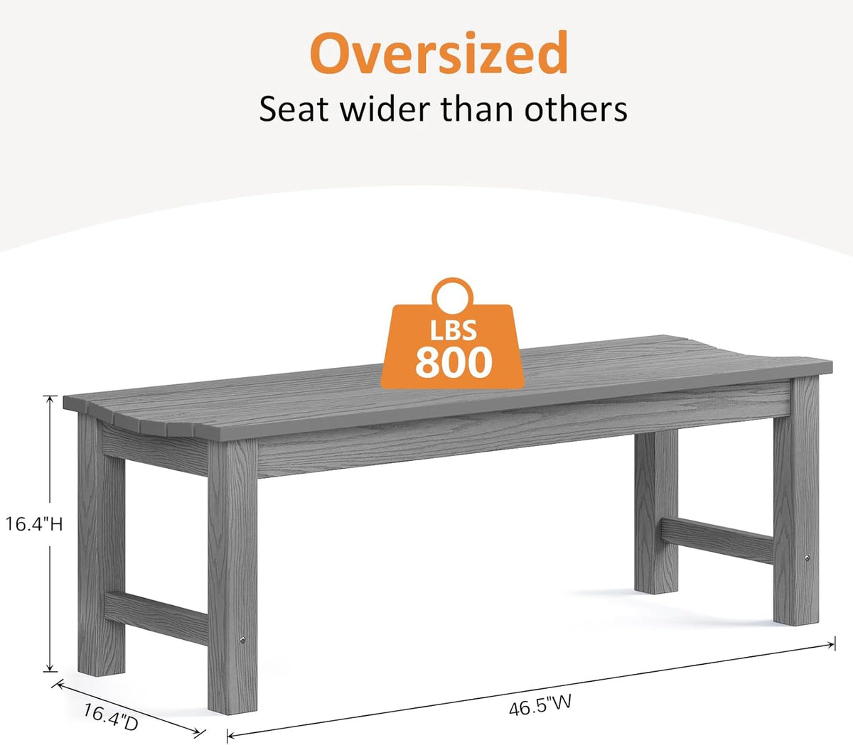 Outdoor Bench, 2-Person Patio Backless Bench Holds up to 800lbs, Weatherproof Garden Bench that Never Rot and Fade, Suit for Backyard, Porch, Patio, Deck and Entryway (Grey)