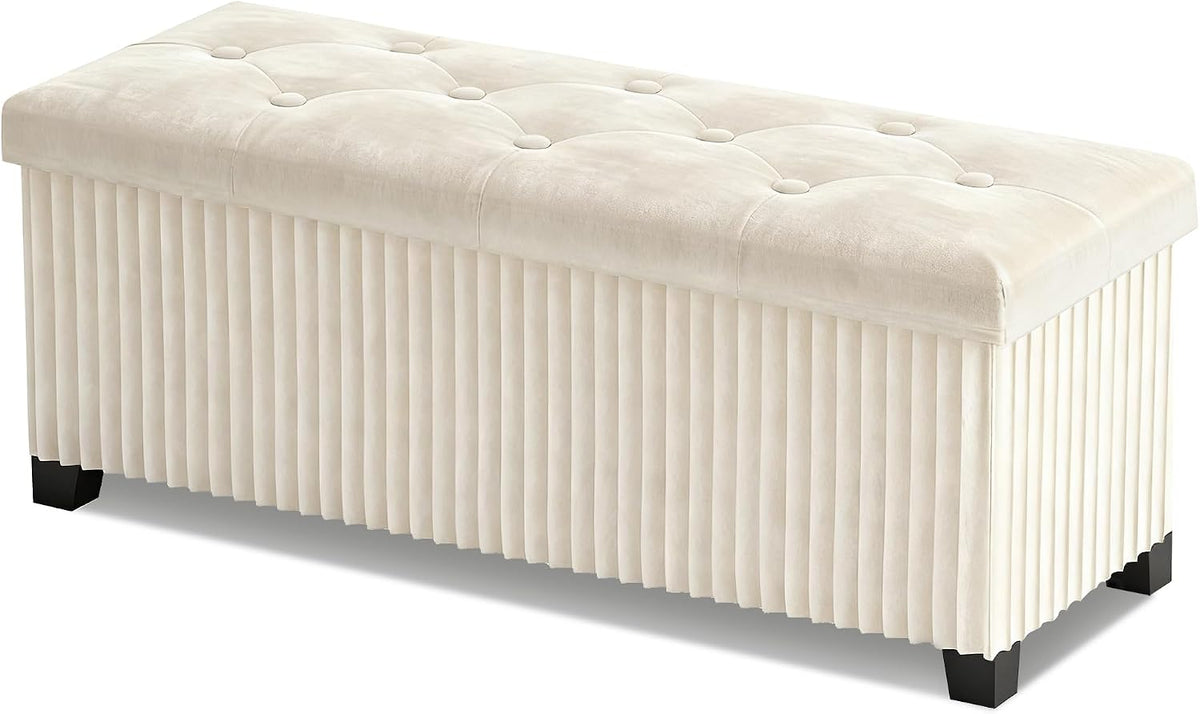 LITZFUR 43 Inches Storage Ottoman Bench, Velvet Foot Rest Stool, Beige