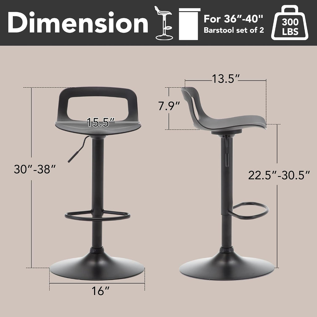 GOTMINSI Modern Adjustable Bar Stool - 300 lbs Capacity, Waterproof PP Seat, Chrome Metal Base, Swivel Counter Stool for Kitchen Island & Pub (4PCS,Black)