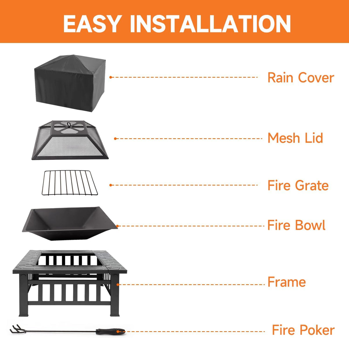 32-Inch Square Fire Pit, Wood Burning Fireplace/Firepit for Outside