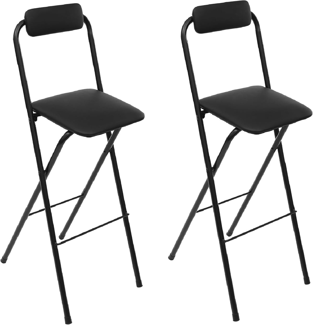2pcs Folding Bar Stool with Backrest 30 Inch Seat Height PU Cushioned Padded Folding Counter Height Stool Portable Tall Chairs Metal Frame Barstools for Outdoor Camping Kitchen Shop Cafe (Black)