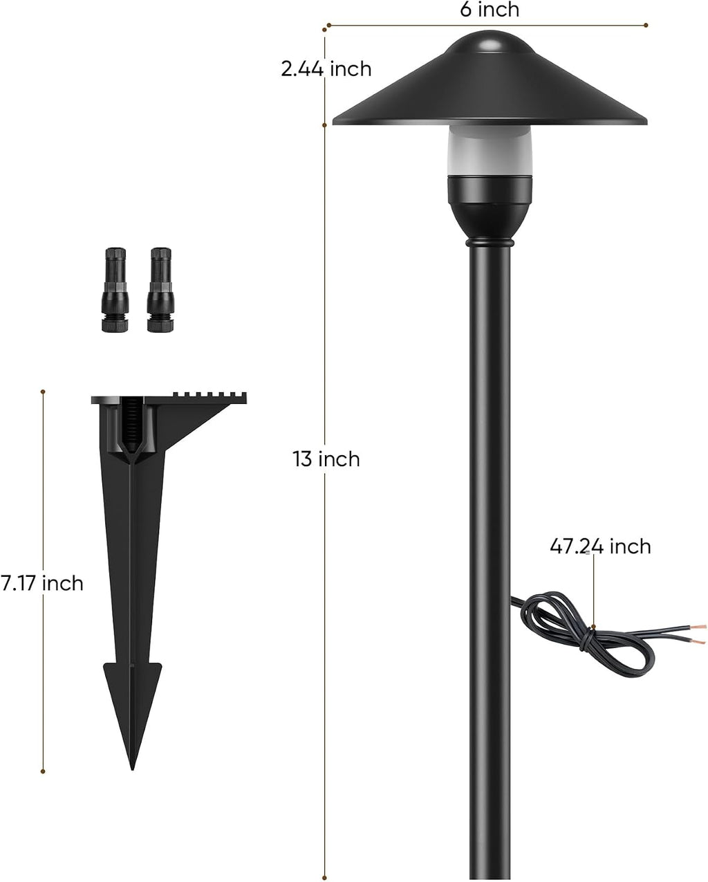 Low Voltage Pathway Lights with G4 3W 3000K Bulbs 6-Pack, Black Aluminum