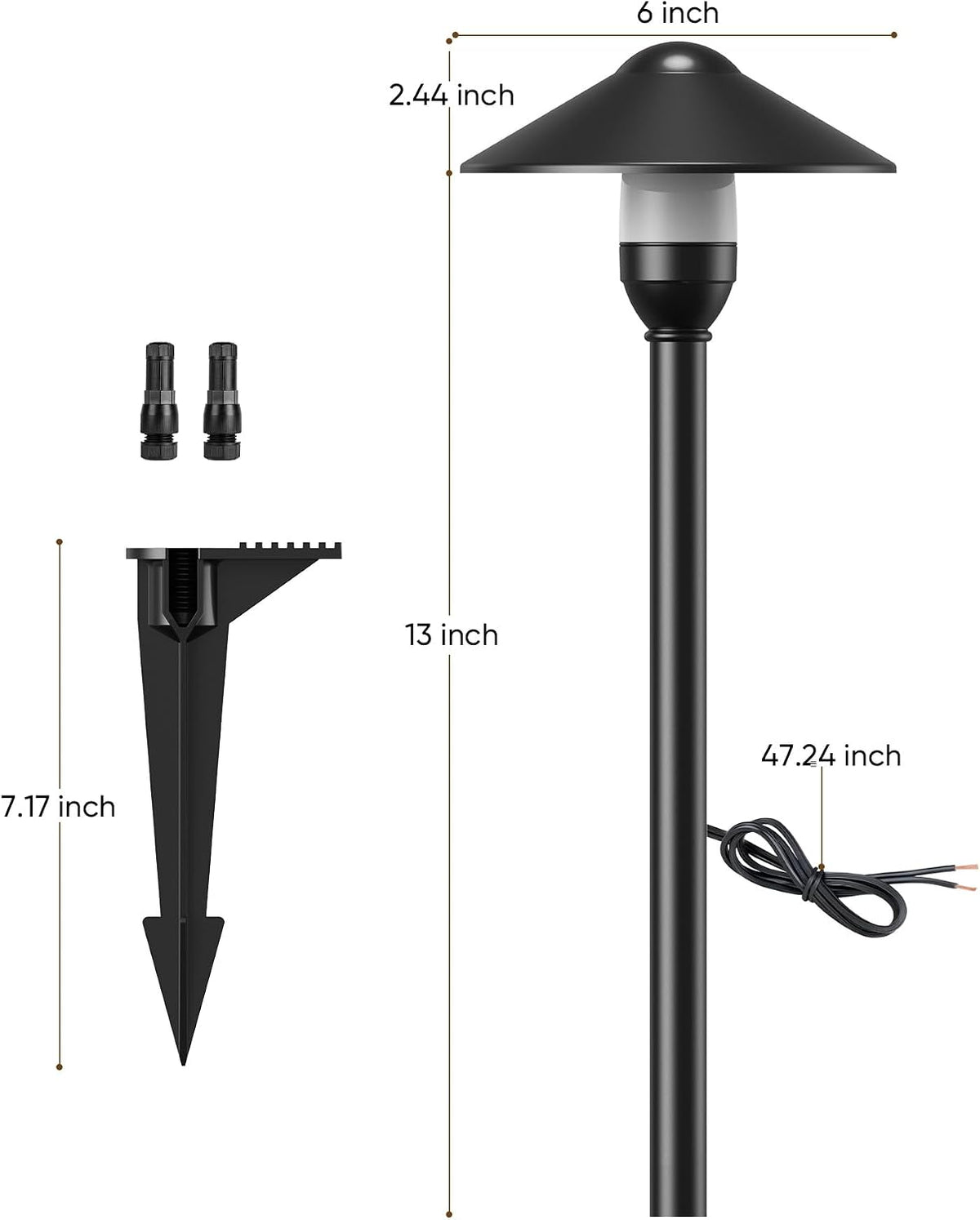 Low Voltage Pathway Lights with G4 3W 3000K Bulbs 6-Pack, Black Aluminum