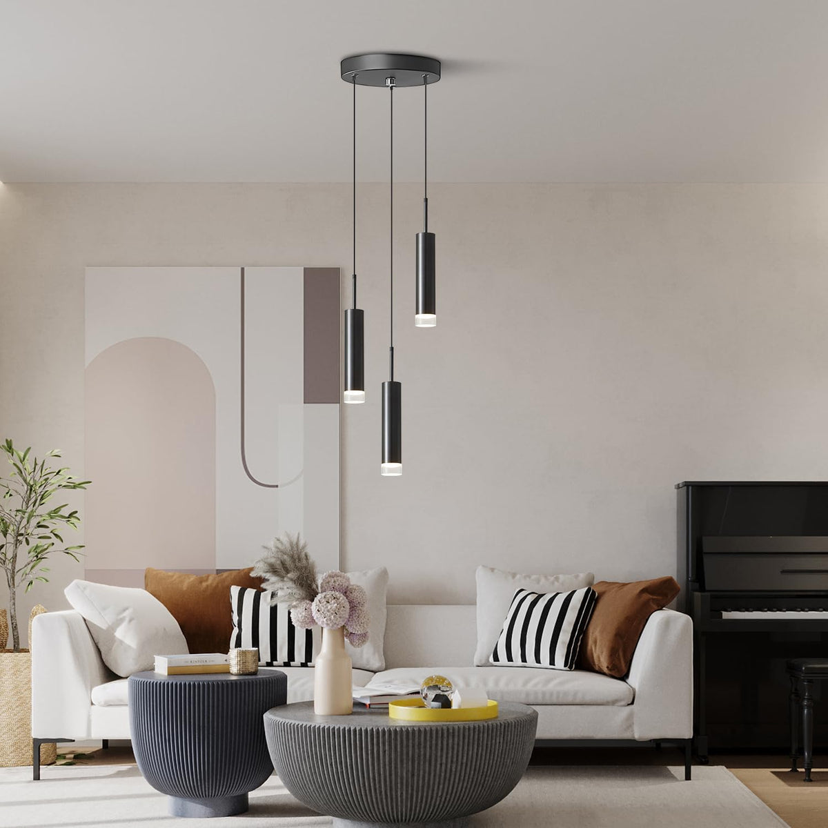 kco modern 3-light cluster chandelier matte black cylinder, view 9