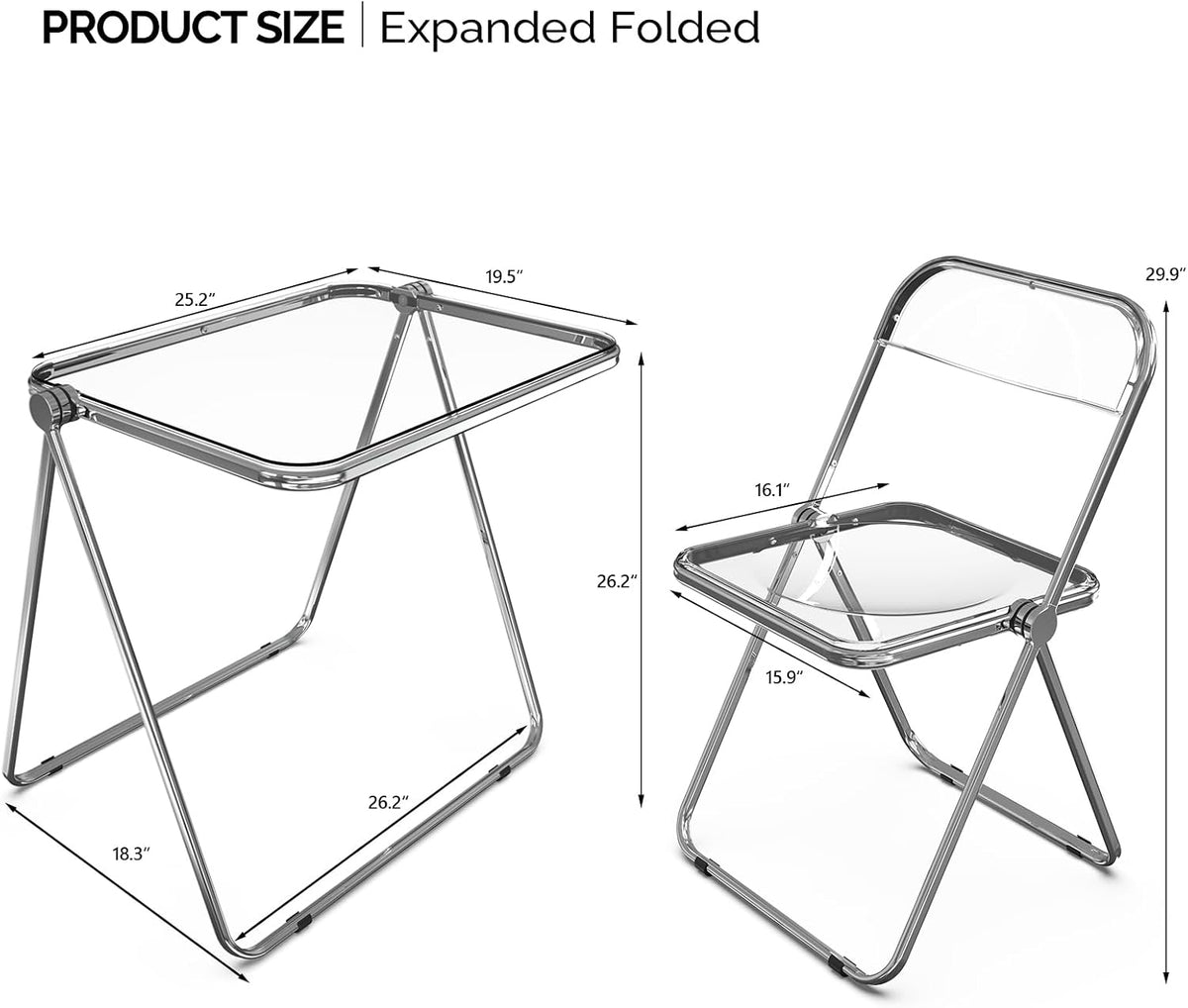 VINGLI Folding Acrylic Table Small TV Tray for Snack Dinner on Couch, Tiny Foldable Desk Writing Desk for Home Office for Small Spaces