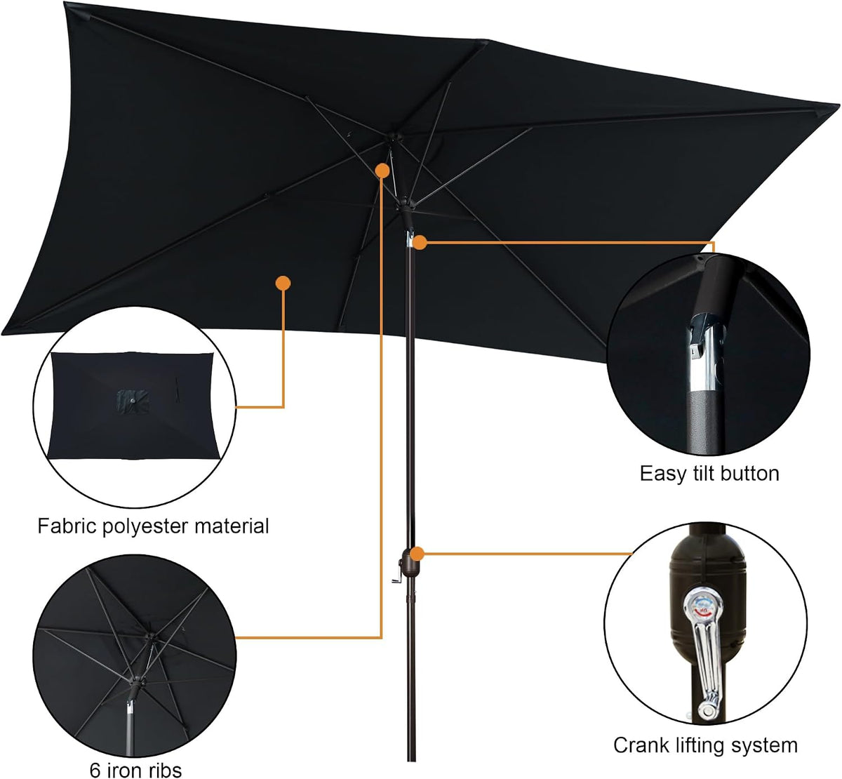 blissun rectangular patio umbrella, table market umbrella with shown in use