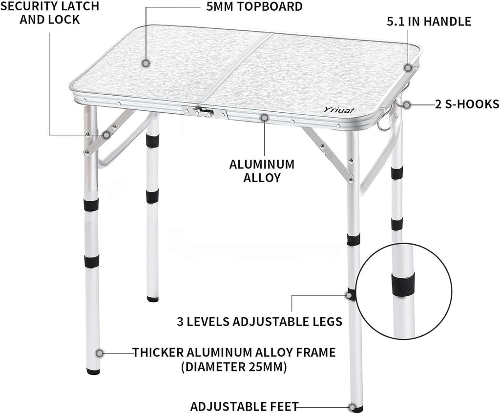 Folding Camping Table, Adjustable Height Portable Picnic Table, 24"x 16"