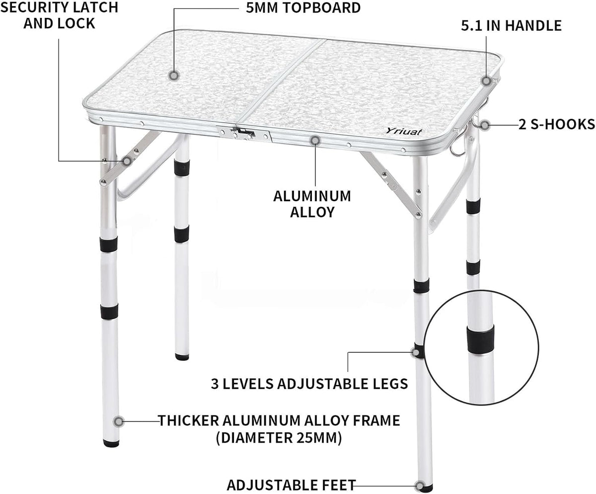 Folding Camping Table, Adjustable Height Portable Picnic Table, 24"x 16"