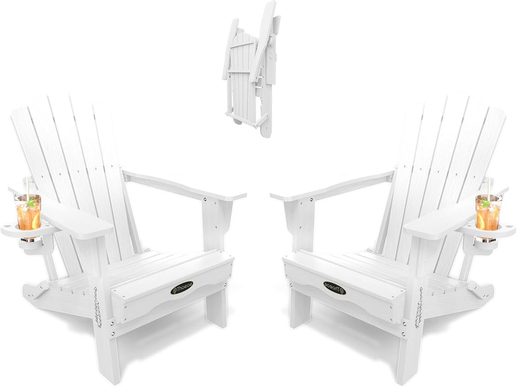 THOEOE Folding Adirondack Chair Set of 2, HDPE Outdoor Chairs, Patio Chairs