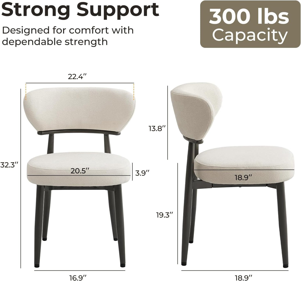 Dining Chairs Set of 2, Modern Upholstered Fabric Dining Chairs