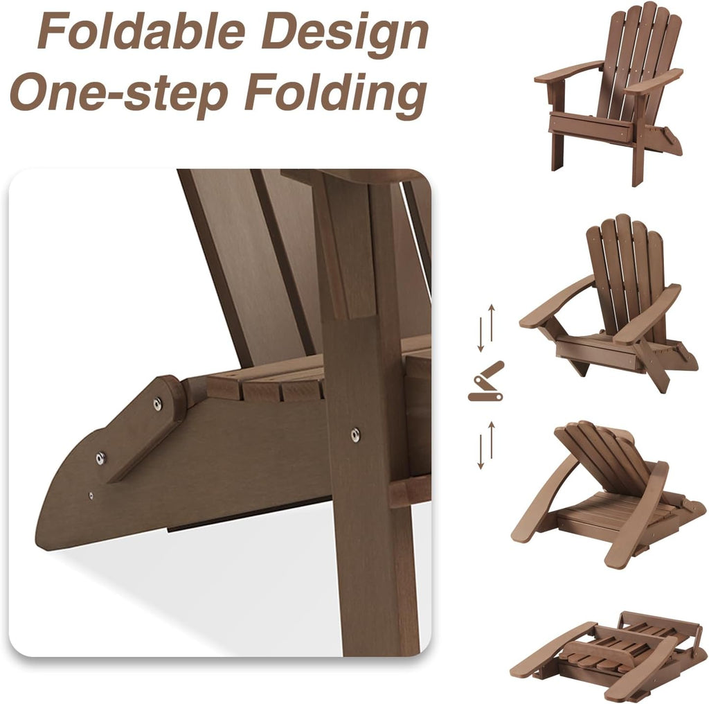 Folding Adirondack Chairs with Retractable Ottoman, Dark Brown