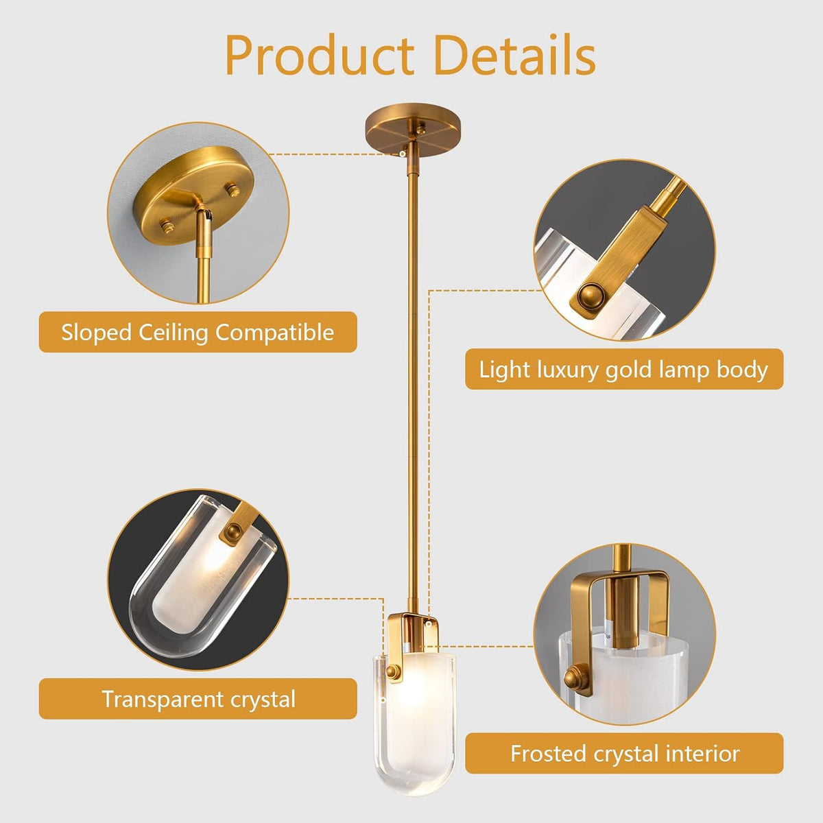 LMQNINE Gold Pendant Light Fixture Pendant Lighting Modern Pendant Light, Mini Crystal Chandeliers, Pendant Lights Kitchen Island Dinning Room Bedroom (1-Light)